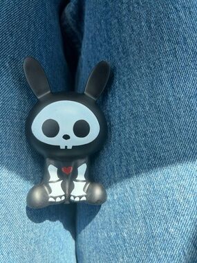 Black Skeleton Bunny Figurine with Red Heart
